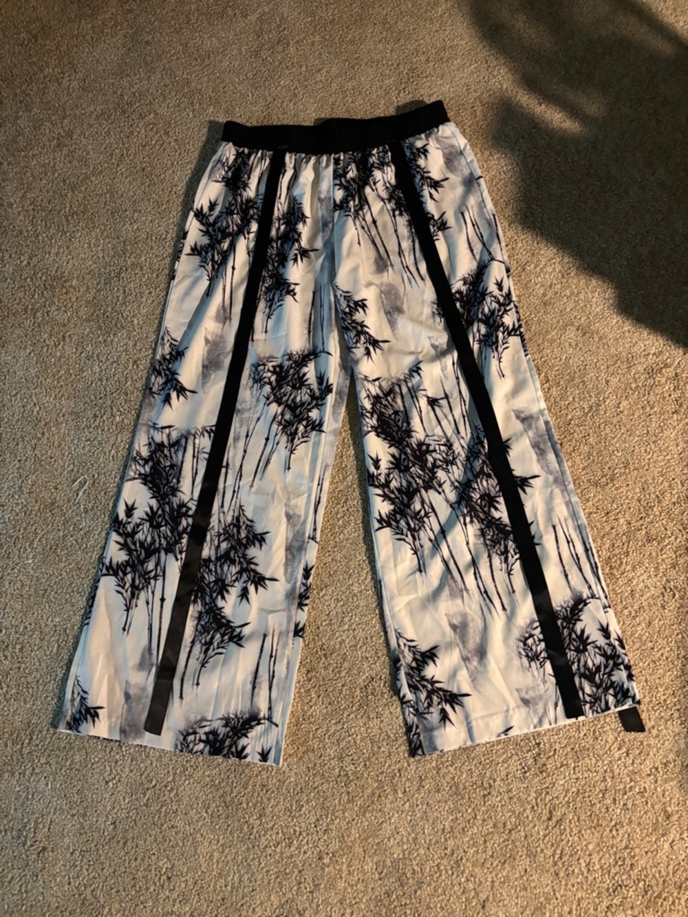 Black & White Bamboo Print Wide Leg Pants